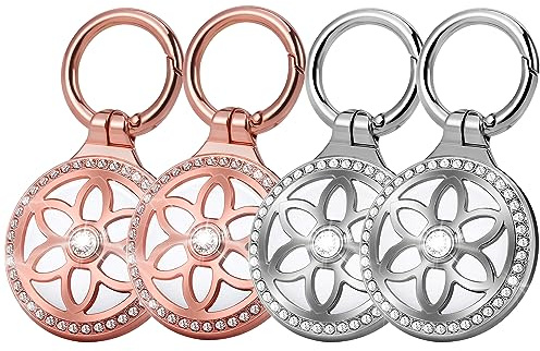 ONEONTA für Airtag Schlüsselanhänger 4er Pack - Airtag Anhänger - Airtag Hülle Metall - Apple Airtag Schlüsselanhänger Glitzer - Air Tages Apple Anhänger Ganzkörper Kratzfest (4er Silber+Roségold)