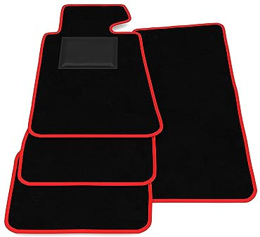 Fußmatten kompatibel mit BMW 5er E34 1987-1996, rote Umrandung, Auto-Fußmatten-Kit, Samtteppich-Set, Autoteppich