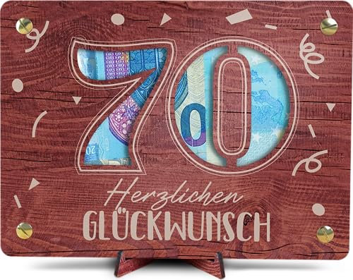 Geldgeschenke Geburtstag 70 - XL Geldgeschenk aus Holz inkl. Ständer | 70 Geburtstag Frauen, Geschenk 70., 70 Geburtstag Männer, 70. Geburtstag Geldgeschenk, Geburtstagskarte 70, 70 Geburtstag Deko