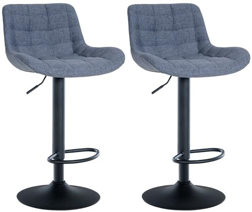 CLP 2er Set Barhocker Tover I Höhenverstellbare Tresenhocker I 360° Drehstühle Mit Rückenlehne Für Tresen Und Theke, Farbe:blau, Material:Stoff