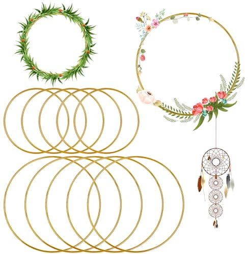 RAFIYU 10 Stück Metallringe Zum Basteln,Gold Metallring 10cm,15cm Traumfänger Hochzeit Dekoring und Wandbehang Handwerk Kranz für DIY Floral Hoop,Hochzeitskranz,Floristik, Weihnachtskranz Dekoration