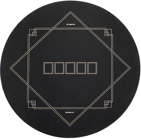 SLOWPLAY Godel 120cm Round Poker Mat for Texas Hold'em | Poker Table Top with Extra Water Repellency, Hemmed Edges, Noise Reduction | Super Portable for Gaming Everywhere (Black and Champagne Gold)