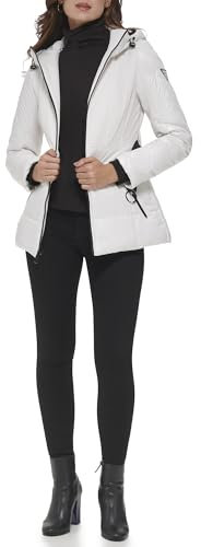 GUESS Damen Softshell Mantel, Weiß mit Gürtel, XL