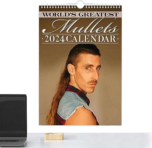 Aznever 2024 Calendar, World's Greatest Mullets-Kalender 2024, Lustiger Wandkalender, Januar 2024–Dezember 2024, 12 Monate, 11,4 X 8,3 Zoll Wandkalender, Heimdekoration