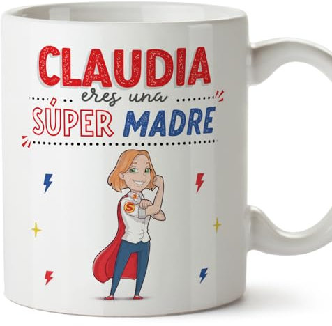 MUGFFINS Tazas Personalizadas para MADRE/MAMÁ - En Español - ¡Eres Súper! - 11 oz / 330 ml - Regalo personalizable original y divertido