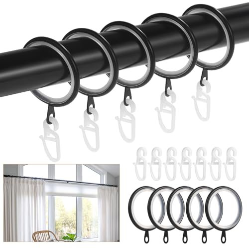 50PCS Black Metal Curtain Rings with Hooks, 37mm Inner Diameter for Rods, Shower & Drapery