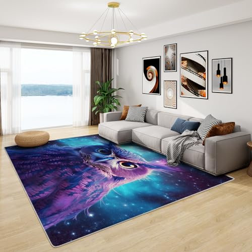 Teppich Eule Kinder - Teppich Wohnzimmer Schlafzimmer Eulen, Kleiner Teppich Fantasy Galaxy, Weich Kurzflor & Waschbar & rutschfest Fussmatte Innen, Kinderteppich 80x150 cm