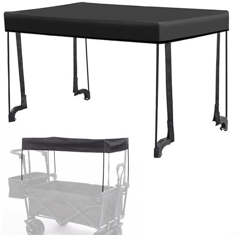 SMZhomeone Wagon Markise, tragbar, faltbar, Sonnenschutz, hält trocken und geschützt, mit Vordach für Gartenwagen, wasserabweisendes Oxford-Gewebe (schwarz)