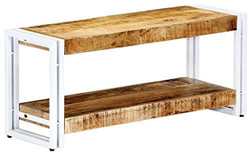 Homgoday Casa Mobilia TV-Schrank 90 x 30 x 40 cm aus Mango-Massivholz, TV-Schrank, Unterschrank für TV, Couchtisch, TV-Ständer für Wohnzimmer, Weiß