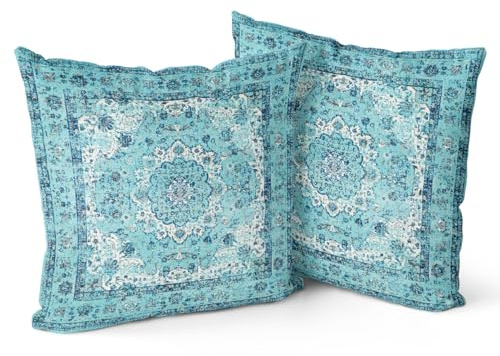 Snylcce Boho Throw Pillow Covers Set von 2 Deep Sky Blue Antique & Vintage Design, Double-Sided Pattern - 45x45 cm Soft Cushion Covers für Garten Couch, Sofa, Bett - Dekorative 18x18 Inch Pillowcases