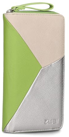 Zwei Damen Geldbörse JANA J2 Wallet 20 x 11 cm hochwertiges Kunstleder im Tricolor-Design, Portemonnaie mit 12 Kartenfächern, Münzfach, Sichtfach für Ausweise, mit umlaufenden Reißverschluss (Kiwi)