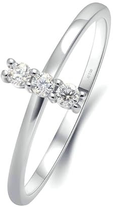 Stfery Ring Weissgold Damen Ringe für Frauen 0.102ct Rund Natürlicher Diamant Ehering für Frauen