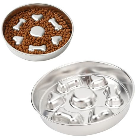 Slow Feeder Dog Bowl Stainless Steel 2-4 Cups, Large Capacity Dog Food Slow Feeding With Non Slip Base, Slow Feeder Metal Dog Bowl for All Breeds Size (Round Shape)