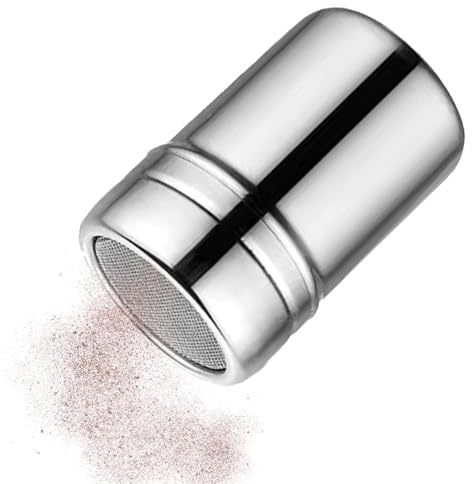 Sugar Salt and Pepper Shakers - Chocolate Duster |Flour Sugar Salt Shaker, Stainless Steel with Lid, Flour Dredger Icing, Fine Mesh for Cappuccino Icing Usage