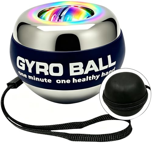 EXBEPE Bola de torsión de carcasa de metal con luz, bola giroscópica de arranque automático con peso, entrenador de mano, muñeca, antebrazo y fortalecedor para ejercicio, articulaciones y músculos con