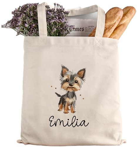 kleinebuchstaben Personalisierte Baumwolltasche Stofftasche mit Wunschname - Kinder Beutel Jutetasche Kindertasche & Wunschname - Wechselwäsche - Tragetasche Jutebeutel (Hund Yorkshire Terrier)