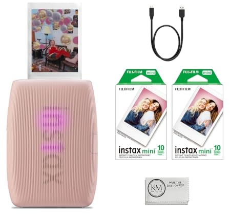 Fujifilm Instax Mini Link 3 - Impresora para smartphone | Película instantánea Instax Mini rosa | 20 exposiciones + paño de limpieza de microfibra (3 artículos)