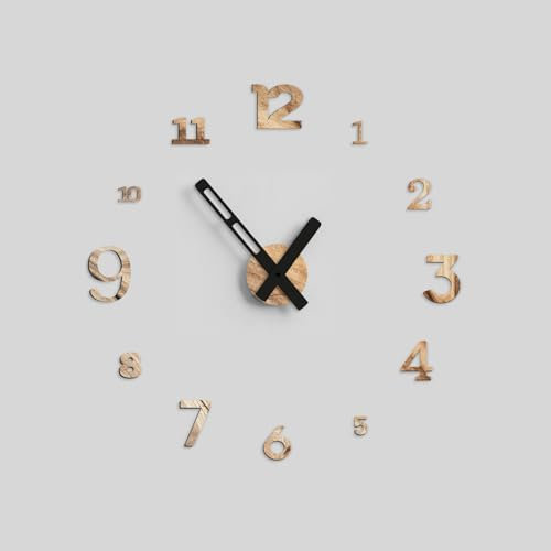 Giallobus - Reloj Typos - Typos - Madera de MDF - Float ⌀ 60/80/110cm - 07 - Wood - Reloj de Pared Moderno - Números Adhesivos 3D - Diámetro Variable 60/80/100cm