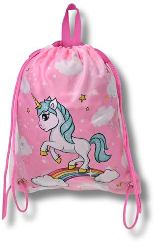 damaloo Einhorn Kindergarten Beutel 25x30 cm für Mädchen - Unicorn Kinder Turnbeutel - Kleine Einhorntasche als Sportbeutel - Kindergarten Rucksack für Mädchen - Kita Wechselkleidung Sack