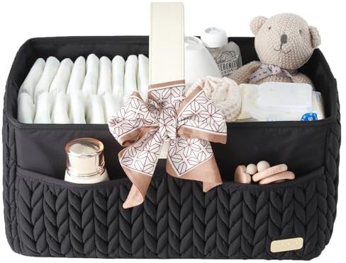 LUKJOJO - Baby-Wickelkorb, Aufbewahrungskorb für Neugeborene Jungen und Mädchen, Reisekorb für Feuchttücher, Aufbewahrungskorb (Schwarz)