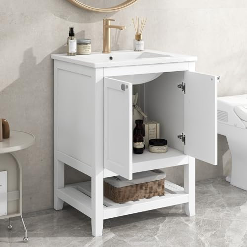 HAINEW Waschtisch mit Unterschrank 60 cm Badmöbel Set Waschbecken mit Unterschrank Planetmöbel Badmöbel Set 2-teilig, Waschbeckenunterschrank mit Waschbecken, 61×46×90cm (Weiß)