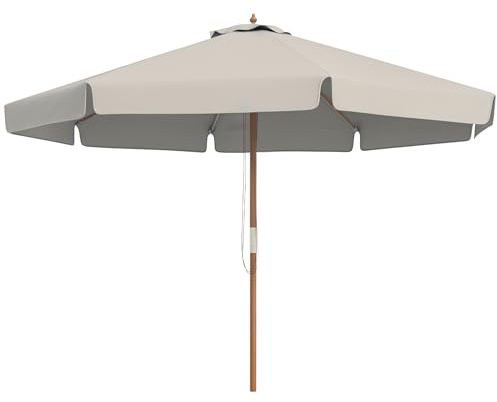 Outsunny Sombrilla Terraza Exterior Ø325 cm Sombrilla de Jardín con Sistema de Polea Techo Ventilado 8 Varillas de Bambú y Poste de Madera Parasol para Patio Terraza Gris