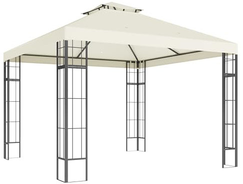 Outsunny Pavillon avec Double Toit, env. 3x3 m Hydrofuge Stable résistant à l'hiver Pavillon de Jardin avec Protection UV Tente de réception en métal, pour Jardin, terrasse, Blanc crème