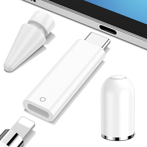 3-Pack USB C to Pencil 1st Gen Charger Adapter for iPad A16 11th,10th Generation, Type C Male for Lightning Female Bluetooth Pair Adaptor for Apple Pen 1 + iPencil Stylus Nib Tip + Magnetic Top Cap