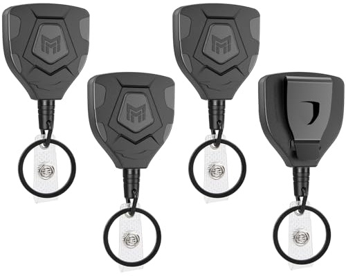 MNGARISTA Strapazierfähiger einziehbarer Schlüsselanhänger mit Gürtelclip, Ausweisrolle, Ausweishalter mit 80 cm Stahlkordel und Schlüsselring, 226.8 g Zugfestigkeit- 4er-Pack