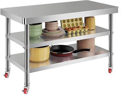 LHXLSH Edelstahltisch Lebensmittelzubereitung, Arbeitstisch Edelstahl, Mit Verstellbare füße Und 4 Universal Rädern, 400KG Gastro Tisch Ablagetisch(120 * 50cm/47.2 * 19.6)