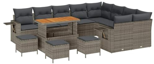 vidaXL Garten-Sofa-Set mit Kissen 13 pcs Grau 110 x 55 x 71 cm, Garten- undTerrassenmöbel, modernes Lounge-Set, UV-beständige Materialien, abnehmbare Kissen, Rattan-Patio