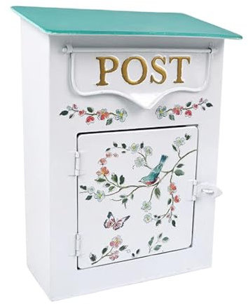 WAMJ AQDY Briefkasten Landhaus, Briefkasten Retro Vintage, für Die Außendekoration, Antik Stil, Blumen und Vogelmuster, Weiß