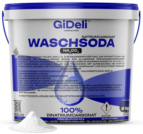 GiDeli Waschsoda 3kg im Eimer - Soda im Pulver zum Bleiche und Entfärber - Natriumcarbonat für Angebrannte Töpfe Sowie zur Reinigung von Fliesen