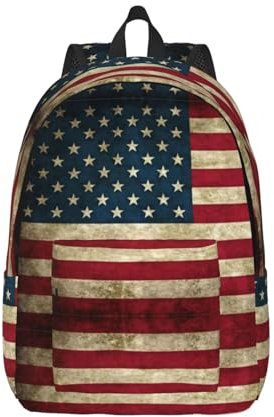 WenDang Zaino casual leggero in tela con stampa bandiera americana, adatto per riporre tutti gli oggetti essenziali quotidiani, Nero , S