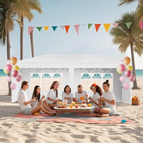 Aufun Pavillon Faltbar 3x6m, Partyzelt Pop Up Faltpavillon Wasserdicht Sonnenschutz Stabil mit 6 Seitenteilen & Dach aus Oxford, Camping Pavillon Gartenzelt für Party, Festival, Hochzeit, Weiß