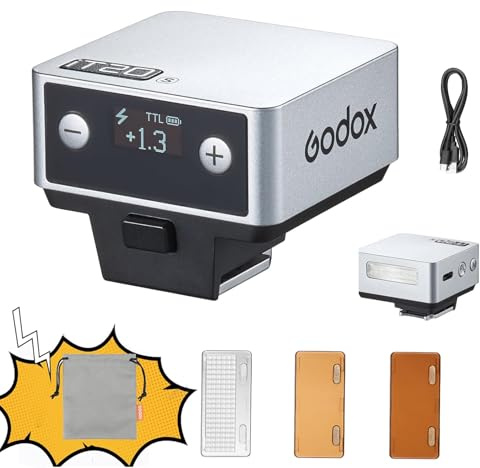 Godox iT20 TTL Kamerablitz Blitzgerät 700 Blitzzeit, 1,5 s Recyclingzeit mit magnetischen Farbfiltern (Silber, für Nikon)