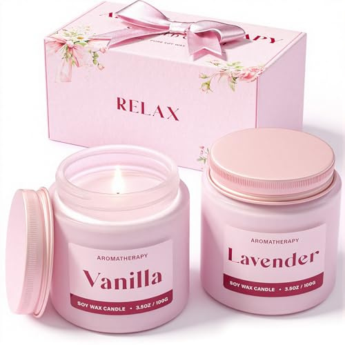 Waxcanpy Candles Gifts for Women, Soy Candle Gift Set, Pink Candles Gifts for Mum, 2 Pack Aromatherapy Candle for Relaxing, Stress Relief & Home Decor