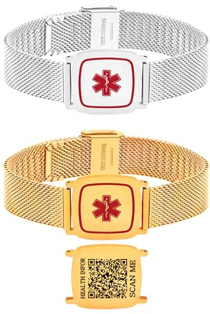 Zircobic Leichtes Wasserdichtes Edelstahl Medizinisches Alarmarmband – Hypoallergen, Komfortabel, Lasergraviertes Individuelles QR-Code, Unisex Outdoor Medizin-ID