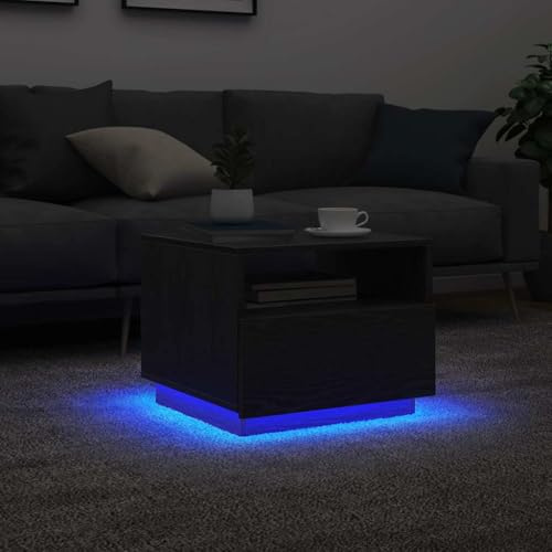 QZZCED Couchtisch mit LED-Leuchten Schwarz Eichen-Optik Lounge-Tische Wohnzimmertische für Lounge 50x49x40 cm