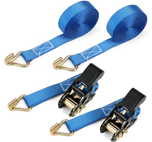IAZZCO Spanngurte mit Ratsche Haken, 6M x 25MM, TÜV/GS Zertifiziert, 2 Pack | 800KG Bruchlast & EN 12195-2, Doppeltem J-Haken, Ratschengurte mit Nockenschnalle für Motorräder, Auto, Anhänger, Haushalt