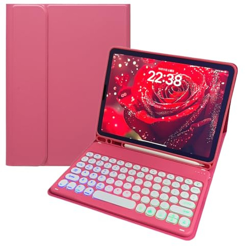 kaidisen Rainbow Backlit Keyboard Case for iPad 9th Gen/8th Gen/7th Gen 10.2 Inch, Air 3, Pro 10.5, Retro Round Key Detachable Keyboard Cute Candy Color,Dark Pink