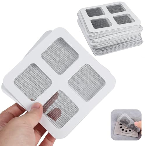 leruiyezs 100pcs Rejilla Desague Ducha Desechable,Disposable Shower Drain Grid,Atrapa Pelos Ducha y Evita Atascos, Compatible con Duchas, Bañeras,Lavabos y Fregaderos de Cocina,Adhesivos desagüe baño