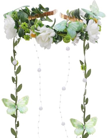 PartyforU Blumenkronen Schmetterling Haarreif Elfen Waldelfen Kopfschmuck Krone Feen Kostüm Damen für Renaissance