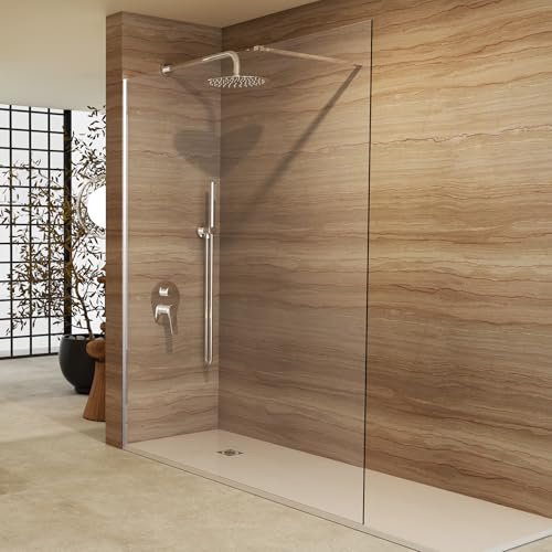 IMEX - Mampara Ducha Fija 70cm Frontal Cromada con Brazo de Sujeción | Mampara de Cristal Antical y Perfilería de Aluminio con 195cm de Altura | Vidrio con Grosor 6mm y Sistema de Montaje Fácil
