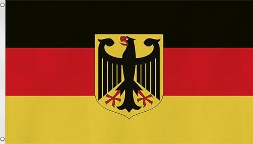 Flagge - Fahne - Hissfahne mit zwei Metallösen zur Befestigung und zum Hissen - Größe 90 x 150 cm wetterfest Farbe Adler Deutschland
