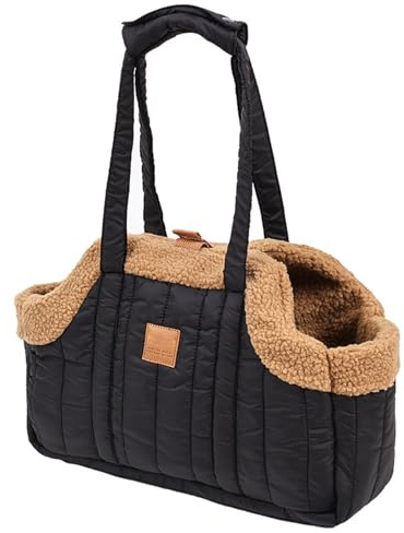 Hundetasche bis 7.5 kg Welpen Fleece Warm Hundetragetasche, Wendbarer Transporttasche Transportbox Reisetasche für Hunde Katze - Tragetasche Schulterriemen und Aufbewahrungstasche (Schwarz)