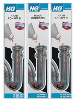 HG Haar Rohrfrei – 3er Set Rohrreiniger gegen Haarverstopfungen Starker Abflussreiniger für Bad & Dusche