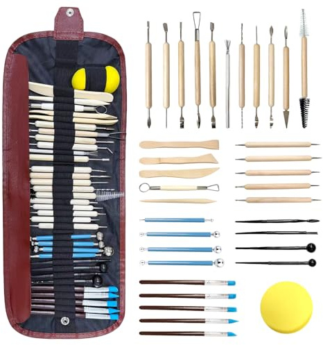36 Stück Töpferwerkzeug Set Modellierwerkzeug Ton Werkzeug Töpferset Polymer Clay Tools Modelierwerkzeugset Töpfern Zubehör Modelliermasse Werkzeuge für DIY Kunsthandwerk Modellbau Schnitzarbeiten
