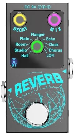 URPIZY Digitaler Hall-Effekt Pedal für Gitarre und Bass, 9 eingebaute Reverb-Modi, True Bypass, verstellbare Decay- und Wet/Dry-Regler, beleuchtete Bedienelemente, kabellose BT 5.4 Verbin