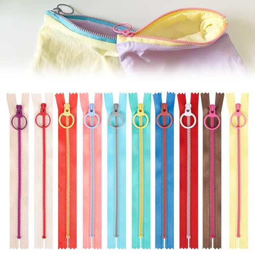 Yooyan 20 Stück Reißverschluss 20 cm, 10 Farben Harz Reissverschluss, Farbige Reißverschluss, Reisverschluss Harz mit Ring Quoit für DIY Nähen, Tasche, Basteltasche Kleidung (Zwei von jeder Farbe)
